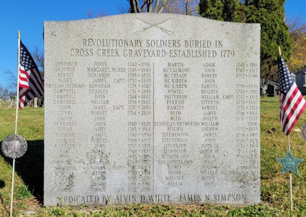 REVOLUTIONARY WAR SOLDIERS BURIED IN CROSS CREEK GRAVEYARD MEMORIAL