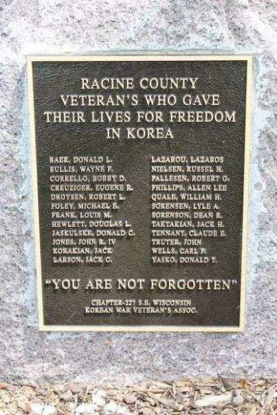 RACINE COUNTY KOREAN WAR VETERANS MEMORIAL PLAQUE