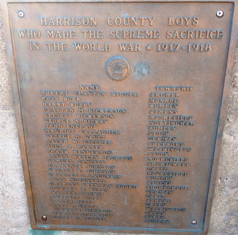 HARRISON COUNTY WORLD WAR I SUPREME SACRIFICE MEMORIAL PLAQUE