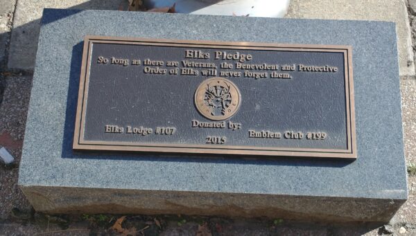 ORDER OF ELKS VETERANS MEMORIAL FLAGPOLE PLAQUE