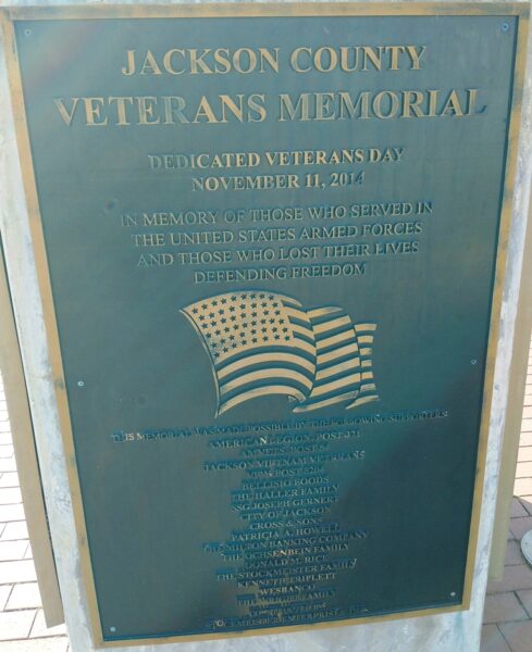 JACKSON COUNTY VETERANS MEMORIAL PLAQUE A