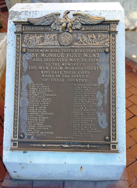 MONROE POST NO. 87 WAR MEMORIAL TREES PLAQUE