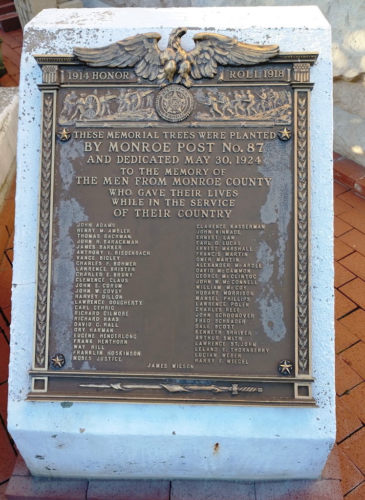 MONROE POST NO. 87 WAR MEMORIAL TREES PLAQUE