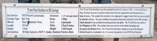 75 MM PACK HOWITZER ON M8 CARRIAGE MEMORIAL PLAQUE