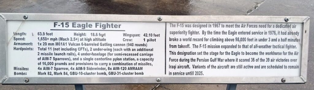 F-15 EAGLE FIGHTER MEMORIAL AIRCRAFT PLAQUE