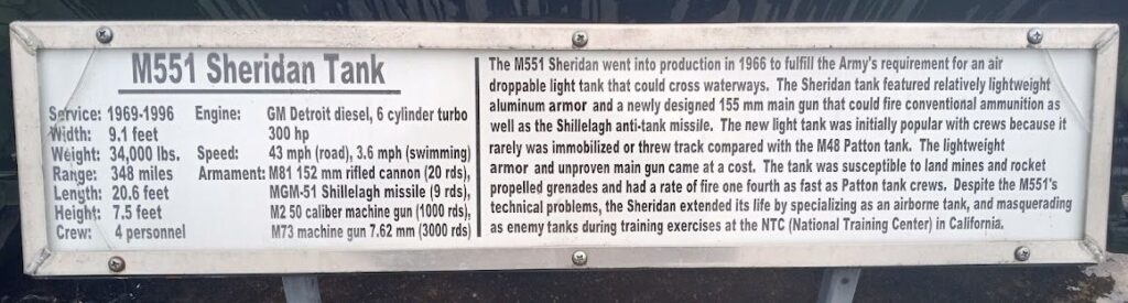 M551 SHERIDAN TANK MEMORIAL PLAQUE