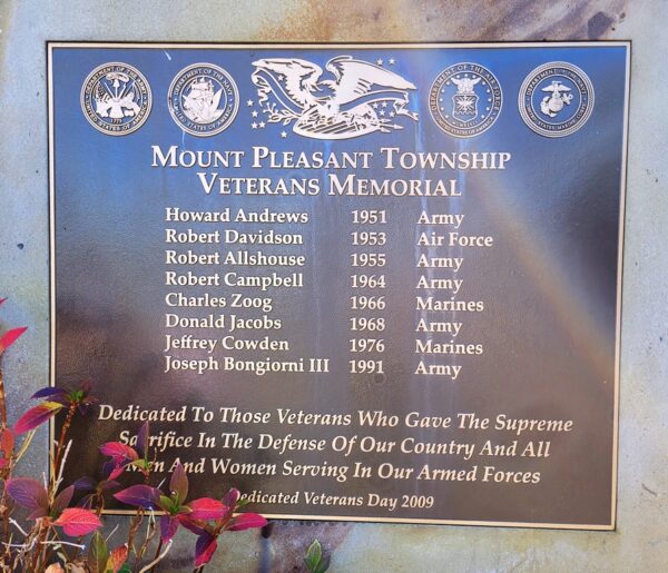 MOUNT PLEASANT TOWNSHIP VETERANS MEMORIAL PLAQUE