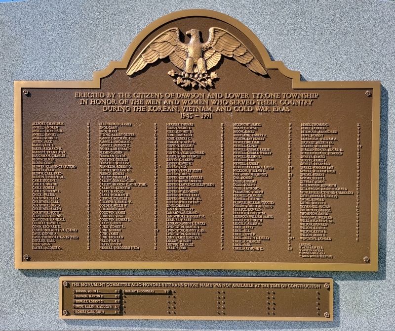 CITIZENS OF DAWSON AND LOWER TRYONE TOWNSHIP WAR VETERANS MEMORIAL PLAQUE