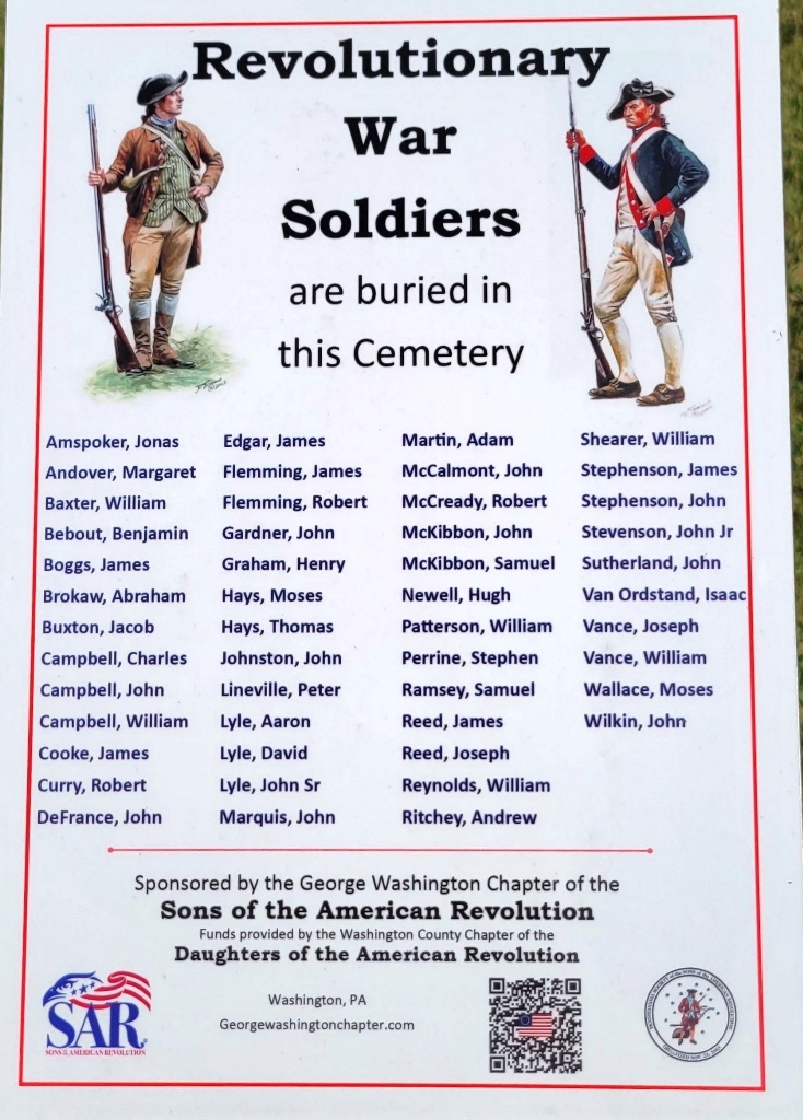 REVOLUTIONARY WAR SOLDIERS BURIED IN CROSS CREEK CEMETERY MEMORIAL PLAQUE