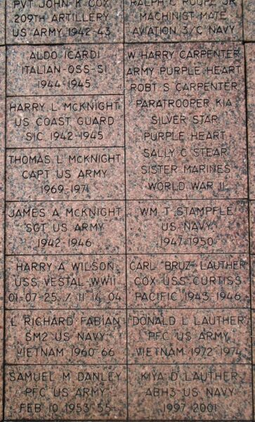 WASHINGTON, PA VETERANS WALKWAY MEMORIAL BRICKS SECTION B