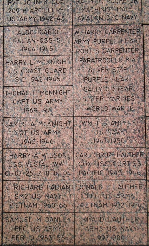 WASHINGTON, PA VETERANS WALKWAY MEMORIAL BRICKS SECTION B