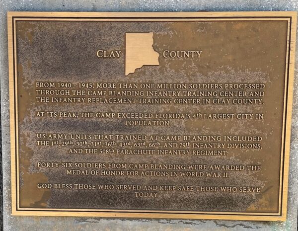 CLAY COUNTY FLORIDA WORLD WAR II MEMORIAL PLAQUE