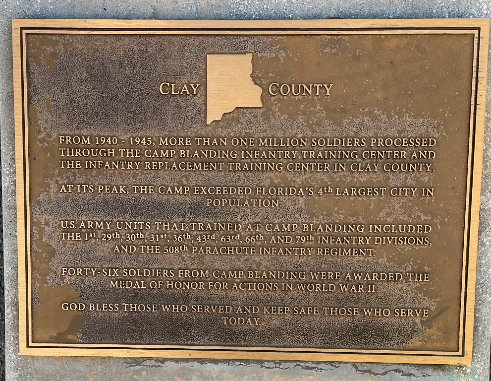 CLAY COUNTY FLORIDA WORLD WAR II MEMORIAL PLAQUE