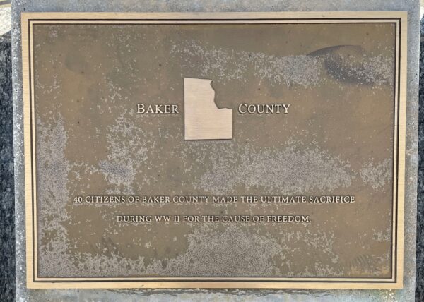 BAKER COUNTY FLORIDA WORLD WAR II MEMORIAL PLAQUE