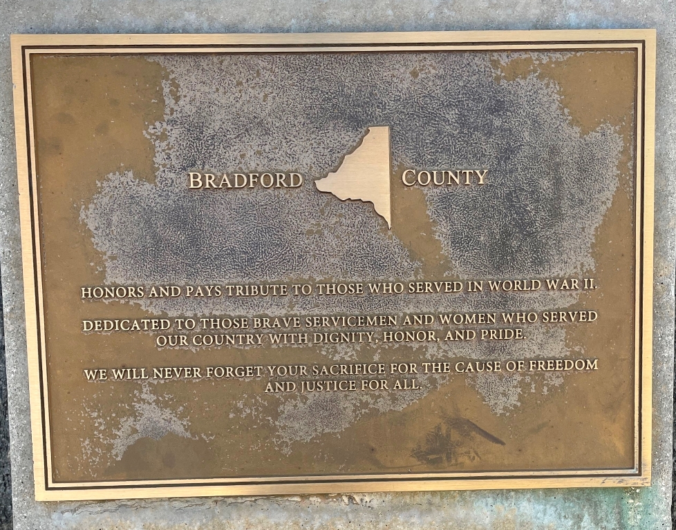 BRANDFORD COUNTY FLORIDA WORLD WAR II MEMORIAL PLAQUE