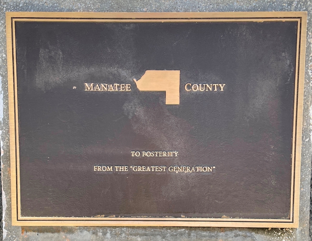 MANATEE COUNTY FLORIDA WORLD WAR II MEMORIAL PLAQUE