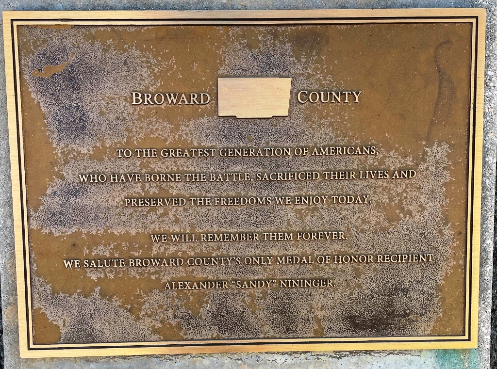 BROWARD COUNTY FLORIDA WORLD WAR II MEMORIAL PLAQUE