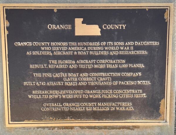 ORANGE COUNTY FLORIDA WORLD WAR II MEMORIAL PLAQUE