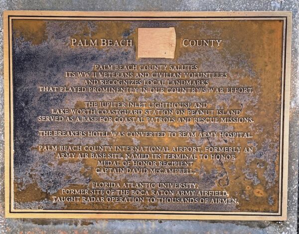 PALM BEACH COUNTY FLORIDA WORLD WAR II MEMORIAL PLAQUE