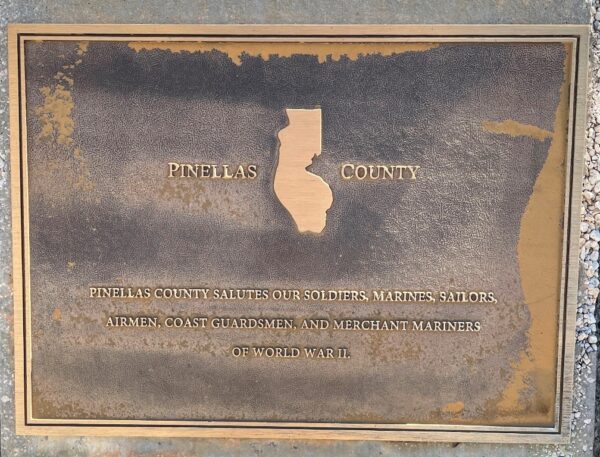 PINELLAS COUNTY FLORIDA WORLD WAR II MEMORIAL PLAQUE