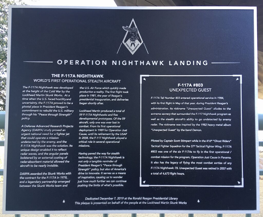 OPERATION NIGHTHAWK LANDING MEMORIAL AIRCRAFT PLAQUE