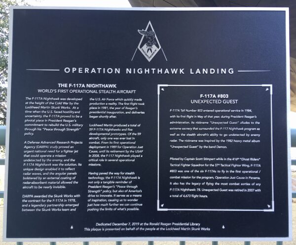 OPERATION NIGHTHAWK LANDING MEMORIAL AIRCRAFT PLAQUE
