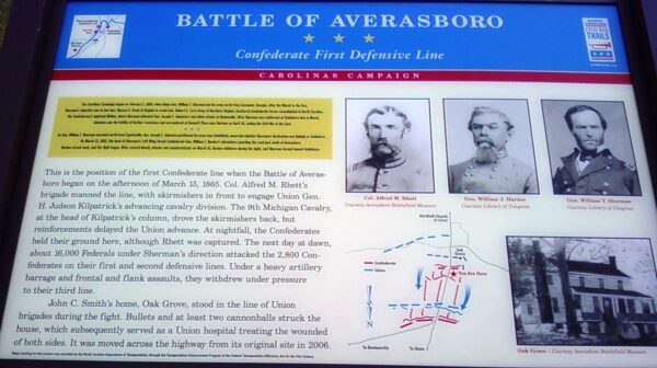 BATTLE OF AVERASBORO CONFEDERATE FIRST DEFENSIVE LINE MEMORIAL PANEL