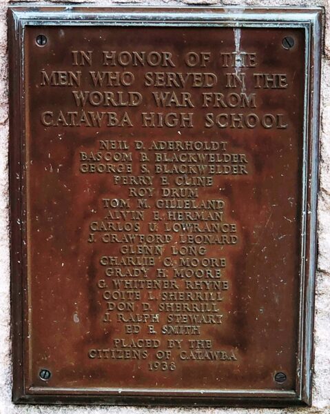 CATAWBA HIGH SCHOOL WORLD WAR MEMORIAL PLAQUE