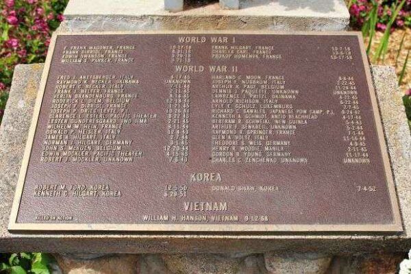 PARK FALLS WAR VETERANS MEMORIAL PLAQUE