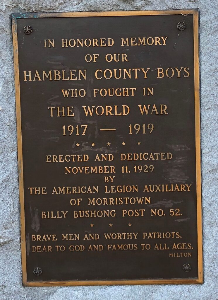 HAMBLEN COUNTY WORLD WAR I MEMORIAL PLAQUE