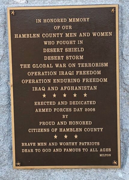 HAMBLEN COUNTY MIDEAST WARS MEMORIAL PLAQUE