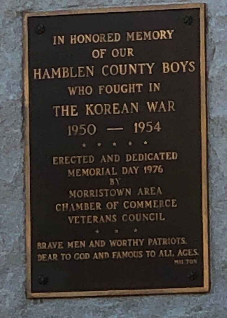 HAMBLEN COUNTY KOREAN WAR MEMORIAL PLAQUE