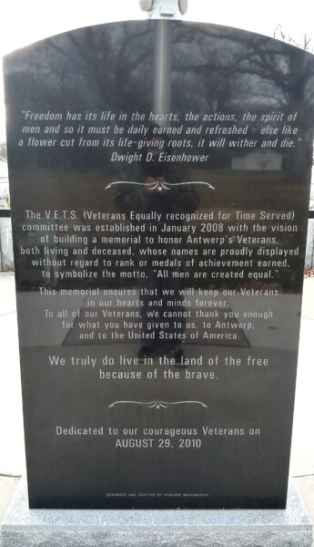 ANTWERP ALL GAVE SOME SOME GAVE ALL MEMORIAL BACK