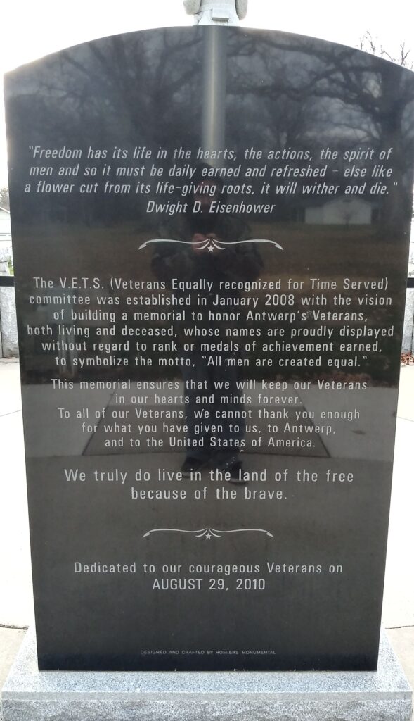 ANTWERP ALL GAVE SOME SOME GAVE ALL MEMORIAL BACK