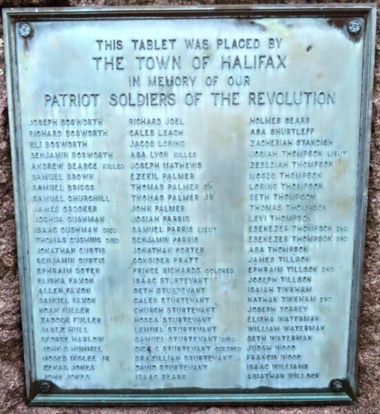 THE TOWN OF HALIFAX REVOLUTIONARY WAR MEMORIAL PLAQUE