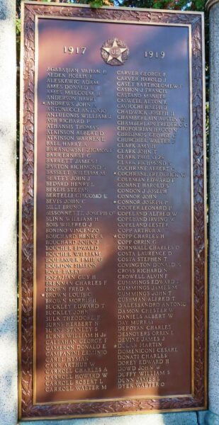 BRIDGEWATER, MA  WORLD WAR I MEMORIAL PLAQUE A