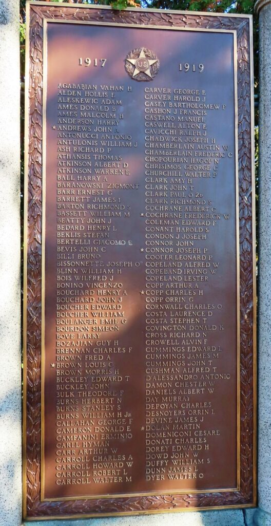 BRIDGEWATER, MA  WORLD WAR I MEMORIAL PLAQUE A