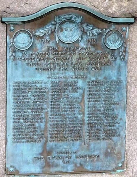 TOWN OF RAYNHAM WORLD WAR MEMORIAL PLAQUE