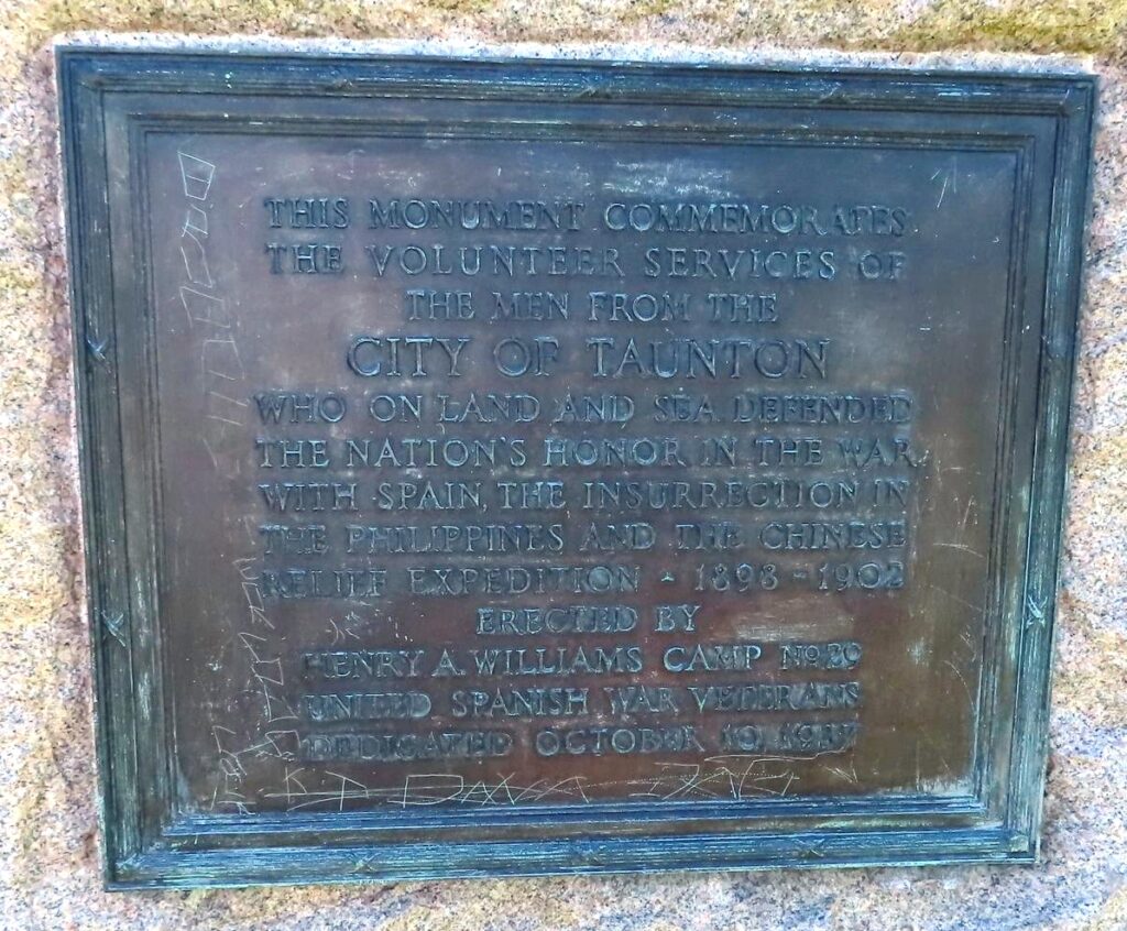 CITY OF TAUNTON SPANISH-AMERICAN WAR MEMORIAL PLAQUE