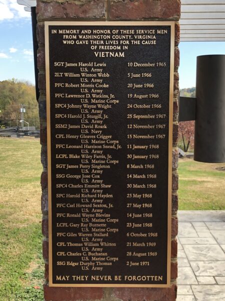 WASHINGTON COUNTY VIETNAM WAR MEMORIAL PLAQUE