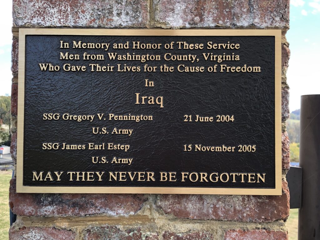WASHINGTON COUNTY IRAQ WAR MEMORIAL PLAQUE
