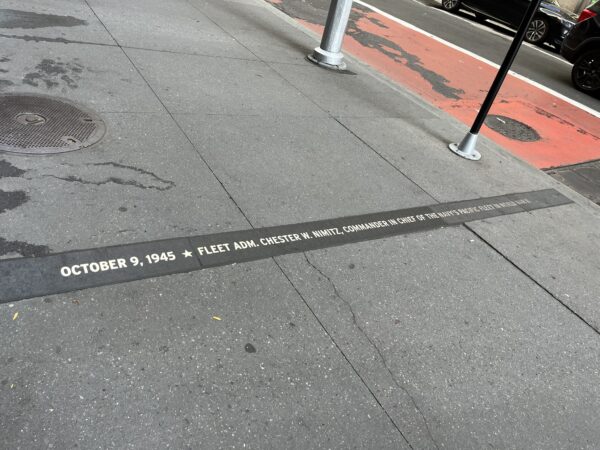 OCTOBER 9,1945 FLEET ADM. CHESTER W. NIMITZ SIDEWALK WAR MEMORIAL