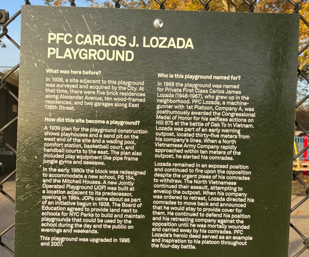 PFC CARLOS J. LOZADA PLAYGROUND MEMORIAL PLAQUE