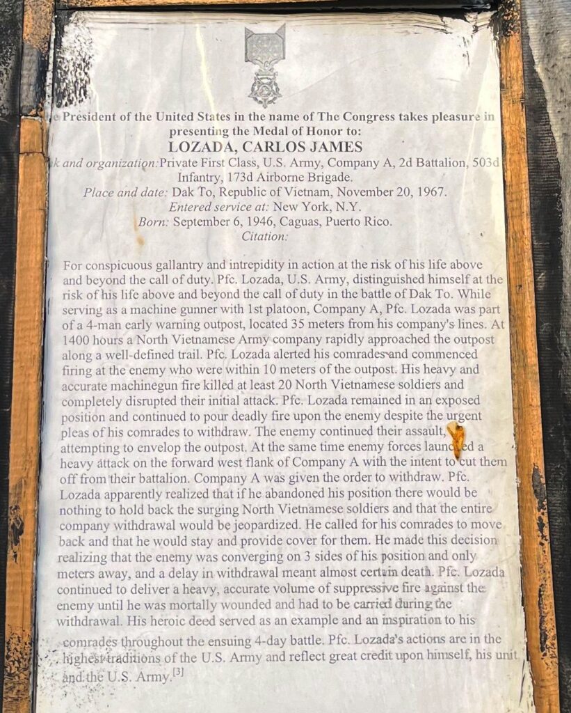 CARLOS JAMES LOZADA MEDAL OF HONOR WAR MEMORIAL PLAQUE B