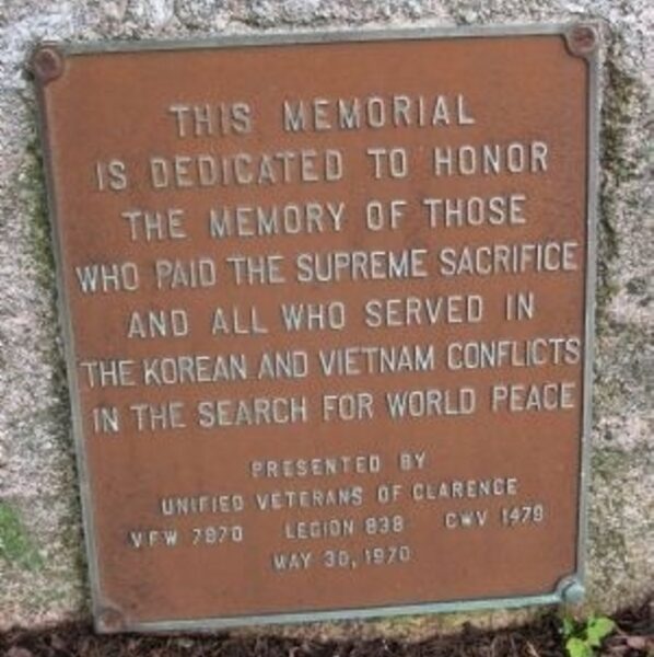 CLARENCE KOREAN AND VIETNAM CONFLICTS SUPREME SACRIFICE MEMORIAL PLAQUE