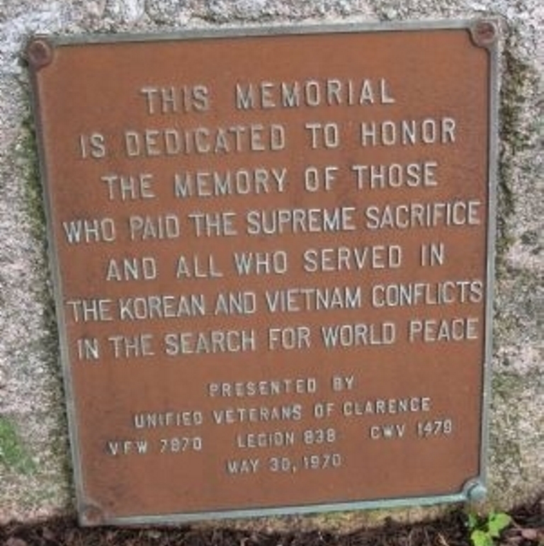CLARENCE KOREAN AND VIETNAM CONFLICTS SUPREME SACRIFICE MEMORIAL PLAQUE