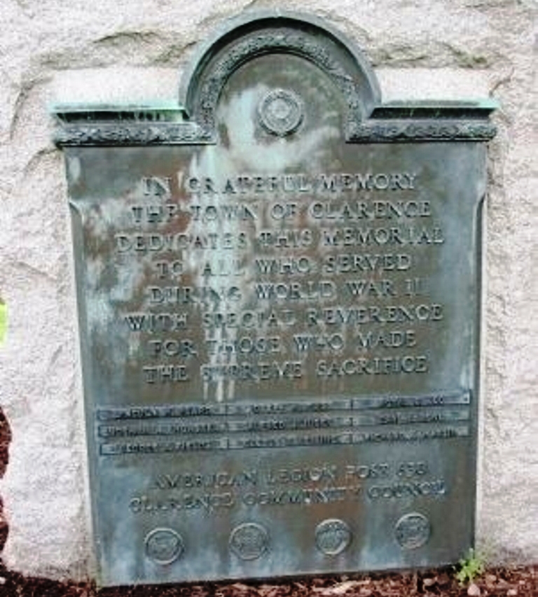 TOWN OF CLARENCE WORLD WAR II MEMORIAL PLAQUE