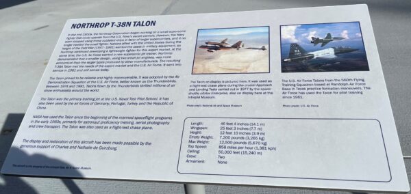 NORTHROP T-38 N TALON MEMORIAL AIRCRAFT PLAQUE