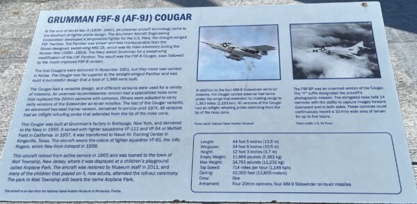 GRUMMAN F9F-8 (AF-9J) COUGAR MEMORIAL AIRCRAFT PLAQUE