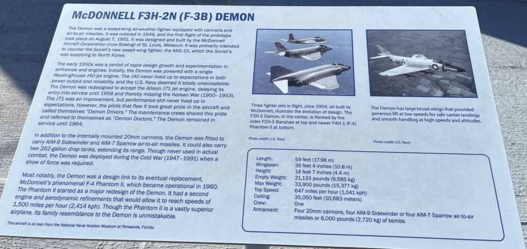 MCDONNELL F3H-2N (F-3B) DEMON MEMORIAL AIRCRAFT PLAQUE